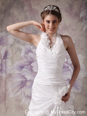 Flowers Halter Top Pick Ups Brush Train Elegant Garden Wedding Dresses