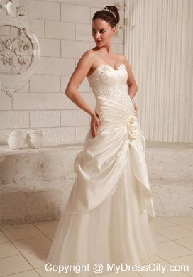 Pretty Appliques Ruching Flowers Taffeta 2013 Wedding Bridal Dresses