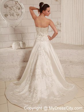 Elegant Embroidery on Satin Court Train Ivory Wedding Dresses for Church