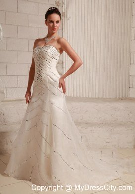 Unique Organza Sequins Sweetheart Court Train Wedding Bridal Gown