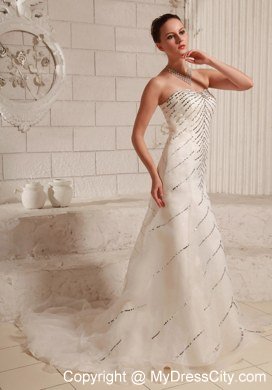 Unique Organza Sequins Sweetheart Court Train Wedding Bridal Gown