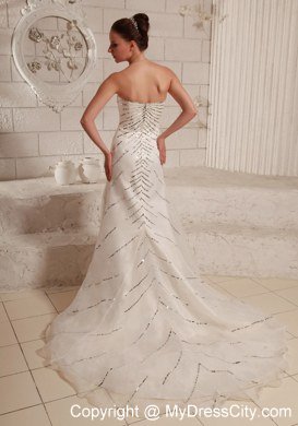 Unique Organza Sequins Sweetheart Court Train Wedding Bridal Gown