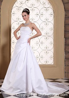 Simple Cheap Sequined Strapless Plus Size Court Train Wedding Gown