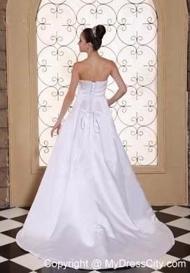 Simple Cheap Sequined Strapless Plus Size Court Train Wedding Gown