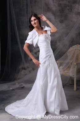 Appliques with Beading Ruching Brush Train Wedding Dress with Jacket