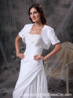 Appliques with Beading Ruching Brush Train Wedding Dress with Jacket