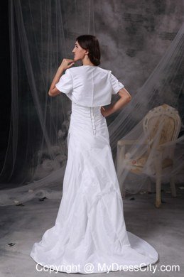 Appliques with Beading Ruching Brush Train Wedding Dress with Jacket