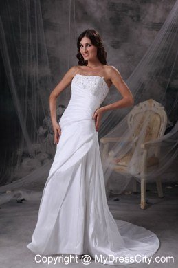 Appliques with Beading Ruching Brush Train Wedding Dress with Jacket