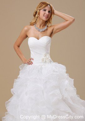 Organza Ruffles Flowers Sweetheart Ruching Wedding Dresses for Garden