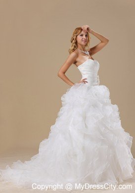 Organza Ruffles Flowers Sweetheart Ruching Wedding Dresses for Garden