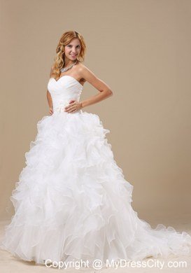 Organza Ruffles Flowers Sweetheart Ruching Wedding Dresses for Garden