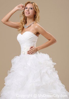 Organza Ruffles Flowers Sweetheart Ruching Wedding Dresses for Garden