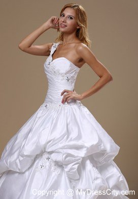 Single Shoulder Pick Ups Appliques Chapel Train 2013 Wedding Dresses