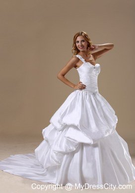 Single Shoulder Pick Ups Appliques Chapel Train 2013 Wedding Dresses