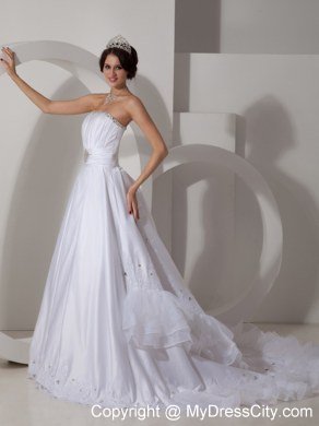 Strapless Court Train Lace Hem Beaded Ruching Wedding Bridal Gown