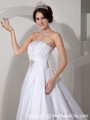 Strapless Court Train Lace Hem Beaded Ruching Wedding Bridal Gown