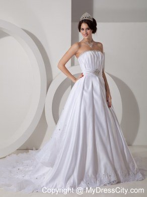 Strapless Court Train Lace Hem Beaded Ruching Wedding Bridal Gown