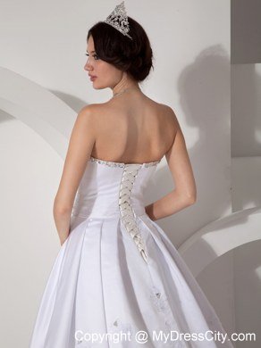 Strapless Court Train Lace Hem Beaded Ruching Wedding Bridal Gown