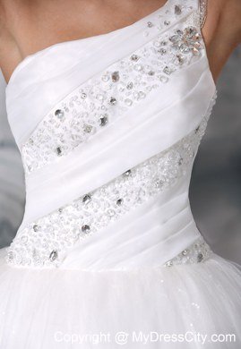 One Shoulder Beaded Princess Elegant Wedding Gown for Garden