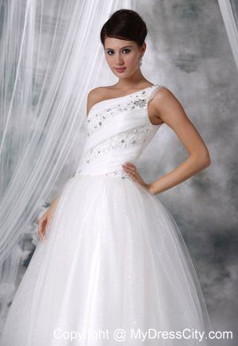 One Shoulder Beaded Princess Elegant Wedding Gown for Garden