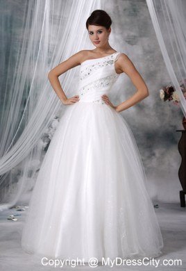 One Shoulder Beaded Princess Elegant Wedding Gown for Garden