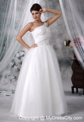 One Shoulder Beaded Princess Elegant Wedding Gown for Garden