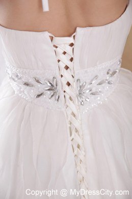 Spaghetti Straps Halter Organza Bridal Dress with Rhinestones and Beading