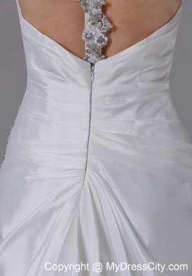 Sexy Brush Train Beaded Ruching Halter Wedding Dresses with Straps Back