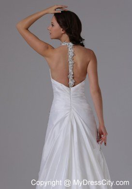 Sexy Brush Train Beaded Ruching Halter Wedding Dresses with Straps Back