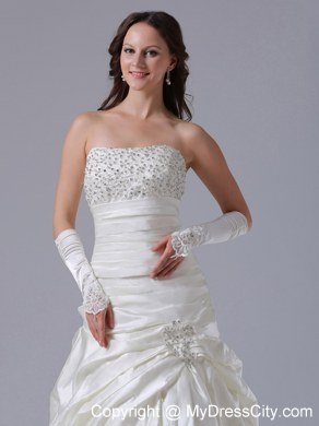 Ruching Beaded Strapless Court Train Elegant Dress for 2013 Garden Wedding