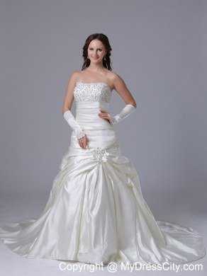 Ruching Beaded Strapless Court Train Elegant Dress for 2013 Garden Wedding