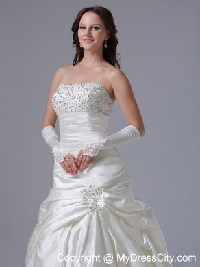 Ruching Beaded Strapless Court Train Elegant Dress for 2013 Garden Wedding