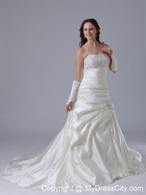 Ruching Beaded Strapless Court Train Elegant Dress for 2013 Garden Wedding