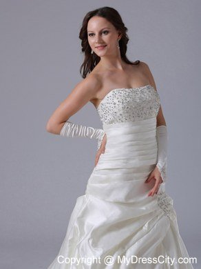 Ruching Beaded Strapless Court Train Elegant Dress for 2013 Garden Wedding