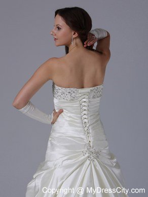 Ruching Beaded Strapless Court Train Elegant Dress for 2013 Garden Wedding