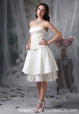 Knee-length Tiers Strapless Ruching Short Cheap Wedding Bridal Gown