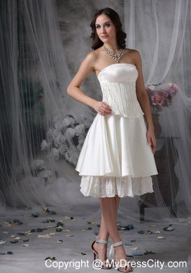 Knee-length Tiers Strapless Ruching Short Cheap Wedding Bridal Gown