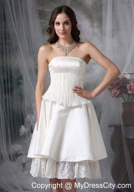 Knee-length Tiers Strapless Ruching Short Cheap Wedding Bridal Gown