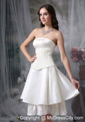 Knee-length Tiers Strapless Ruching Short Cheap Wedding Bridal Gown