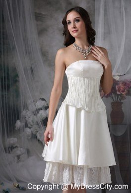 Knee-length Tiers Strapless Ruching Short Cheap Wedding Bridal Gown