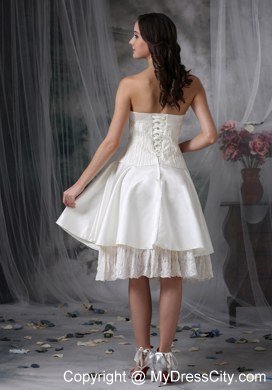 Knee-length Tiers Strapless Ruching Short Cheap Wedding Bridal Gown