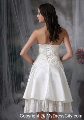 Knee-length Tiers Strapless Ruching Short Cheap Wedding Bridal Gown