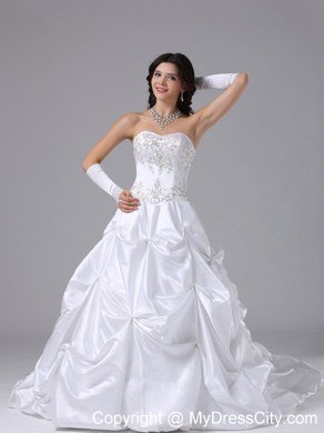 Embroidery Pick Ups Sweetheart Court Train Church Wedding Dresses