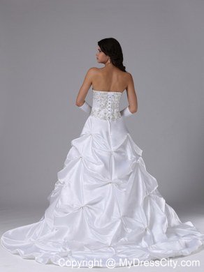 Embroidery Pick Ups Sweetheart Court Train Church Wedding Dresses