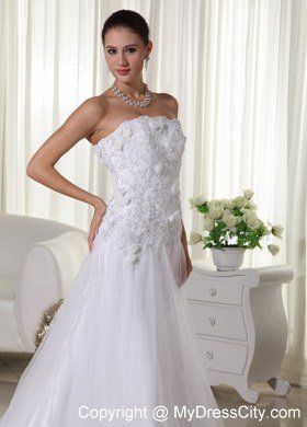 Appliques Lace Strapless Court Train Tulle 2013 Wedding Bridal Gown