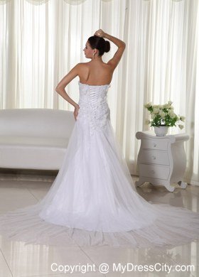 Appliques Lace Strapless Court Train Tulle 2013 Wedding Bridal Gown