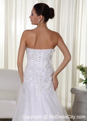 Appliques Lace Strapless Court Train Tulle 2013 Wedding Bridal Gown