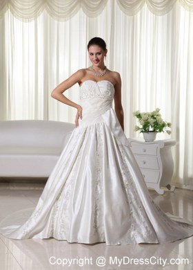 Pretty Ruched Embroidery Beaded Chapel Train Church Wedding Dresses