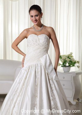 Pretty Ruched Embroidery Beaded Chapel Train Church Wedding Dresses