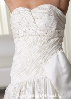 Pretty Ruched Embroidery Beaded Chapel Train Church Wedding Dresses